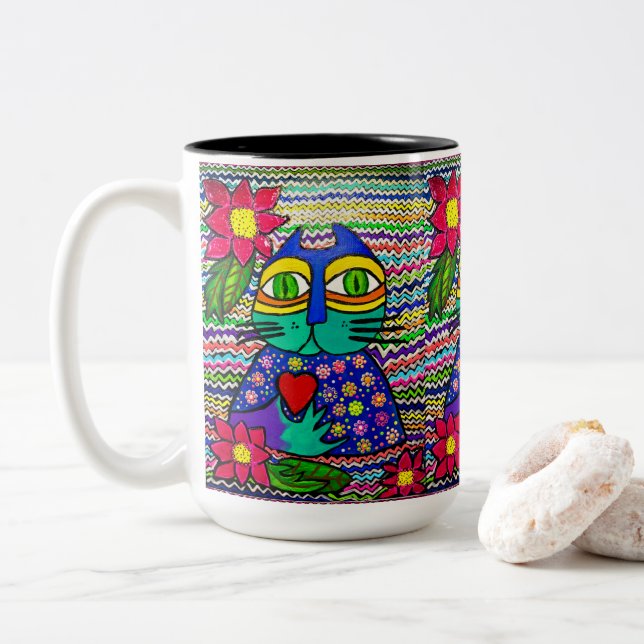 Caneca De Café Em Dois Tons 0178 - Kisa the Cat Mug (Com Donut)
