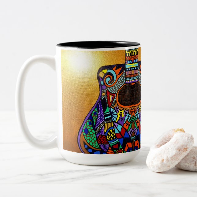 Caneca De Café Em Dois Tons 0179 - Guitar Mug (Com Donut)
