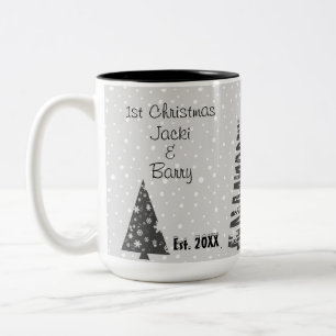 Caneca De Café Em Dois Tons 1º Natal Recém-Casados Árvores de Natal Festivas