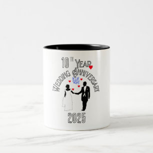 Caneca De Café Em Dois Tons 10º Ano de Casal de Casamento de Aniversário em Mã