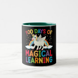 Caneca De Café Em Dois Tons 100 Dias De Escola De Aprendizado Mágico Unicórnio