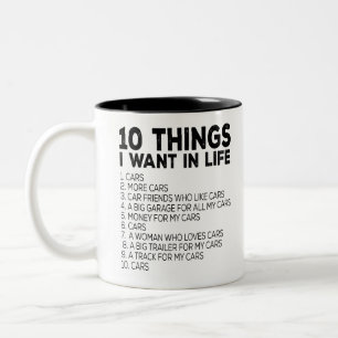 Caneca De Café Em Dois Tons 10 Coisas Que Quero Na Minha Vida 1. Carros 2. Mai