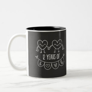 Caneca De Café Em Dois Tons 12 Anniversário Gift Chalk Hearts