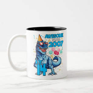 Caneca De Café Em Dois Tons 14 Birthday Dinossaur 14 Anos Crianças Rapazes