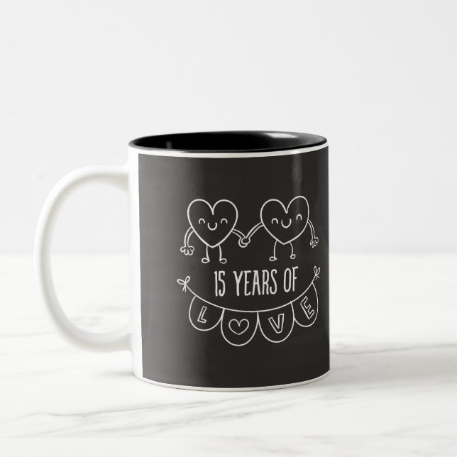Caneca De Café Em Dois Tons 15 Anniversário Gift Chalk Hearts (Esquerda)