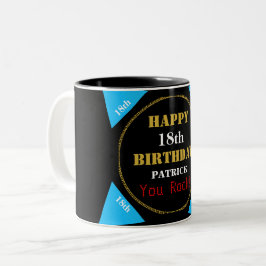 Caneca De Café Em Dois Tons 18º aniversário Azul Dourado