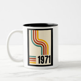 Caneca De Café Em Dois Tons 1971 Retro Stripe Rainbow 54º Aniversário
