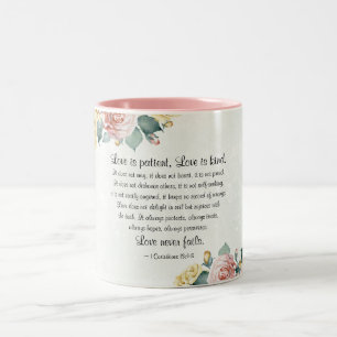 Caneca De Café Em Dois Tons 1 Corinthians 13:4-8 O amor é paciente, o amor é g