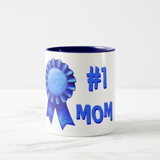 Caneca De Café Em Dois Tons #1 Mãe Blue Ribbon Mug (Centro)