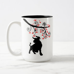 Caneca De Café Em Dois Tons 2021 Chinês - Ox e Flores Vermelhas