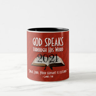 Caneca De Café Em Dois Tons 2021   Vermelho personalizado   DEUS FALA   Cristã