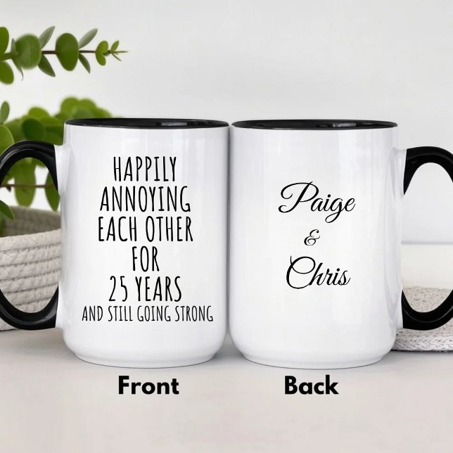 Caneca De Café Em Dois Tons 25th Anniversary Funny Silver (Criador carregado)