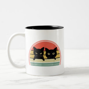 Caneca De Café Em Dois Tons 2 Gatos Pretos Purgando Vintage Retro Cat Animal L