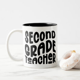 Caneca De Café Em Dois Tons 2nd Grade Teacher Black Typography Design