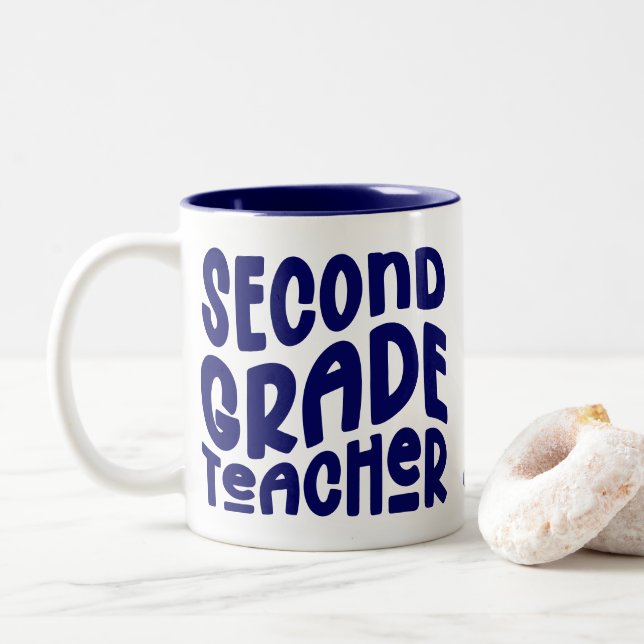 Caneca De Café Em Dois Tons 2nd Grade Teacher Dark Blue Text  (Com Donut)