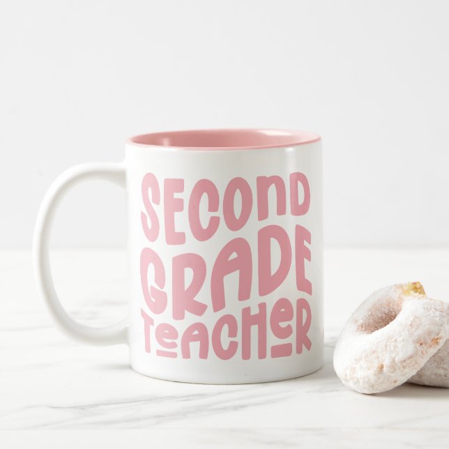 Caneca De Café Em Dois Tons 2nd Grade Teacher Pink Text  (Com Donut)