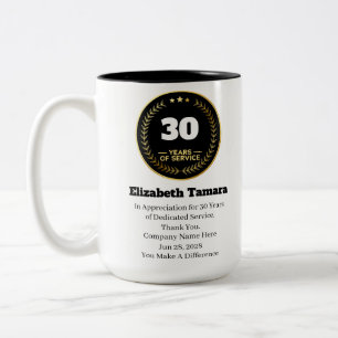 Caneca De Café Em Dois Tons 30 anos de trabalho Apreciação dos empregados