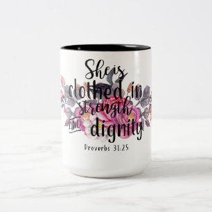Caneca De Café Em Dois Tons 31:25 dos provérbio é vestida na força