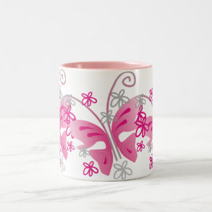 Caneca De Café Em Dois Tons 3 borboletas cor-de-rosa
