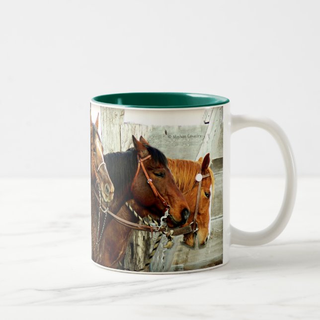 Caneca De Café Em Dois Tons 3 cabeças de cavalo (Direita)