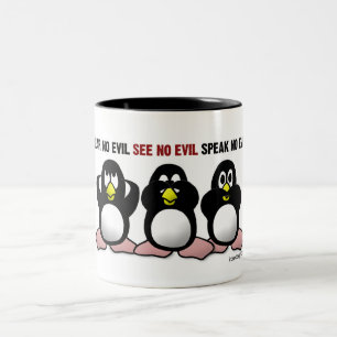Caneca De Café Em Dois Tons 3 pinguins sábios