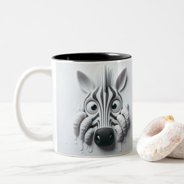 Caneca De Café Em Dois Tons 3D Animais Assustados Da Zebra Engraçados (Com Donut)