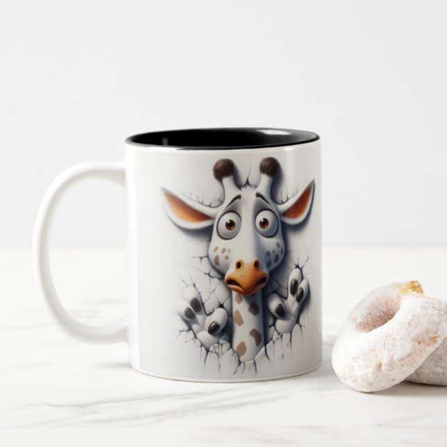 Caneca De Café Em Dois Tons 3D Assustados Girafa Animais Engraçados (Com Donut)