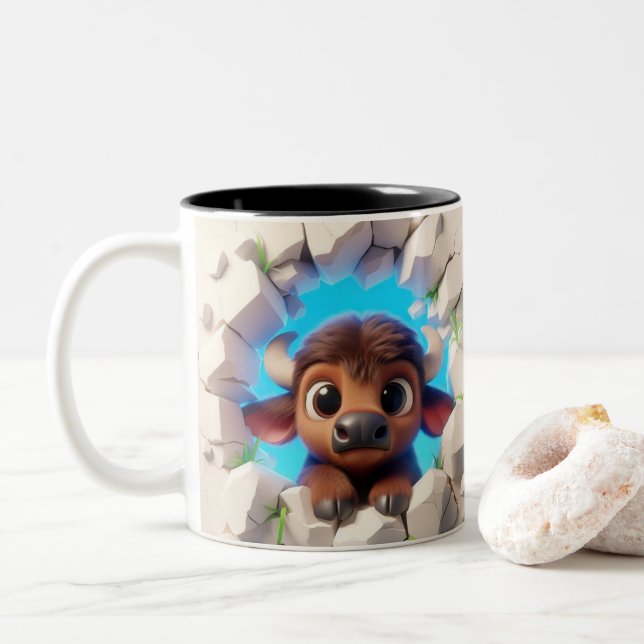 Caneca De Café Em Dois Tons 3D Bebê Cachorro Búfalo Quente (Com Donut)