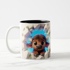 Caneca De Café Em Dois Tons 3D Bebê Cachorro Búfalo Quente