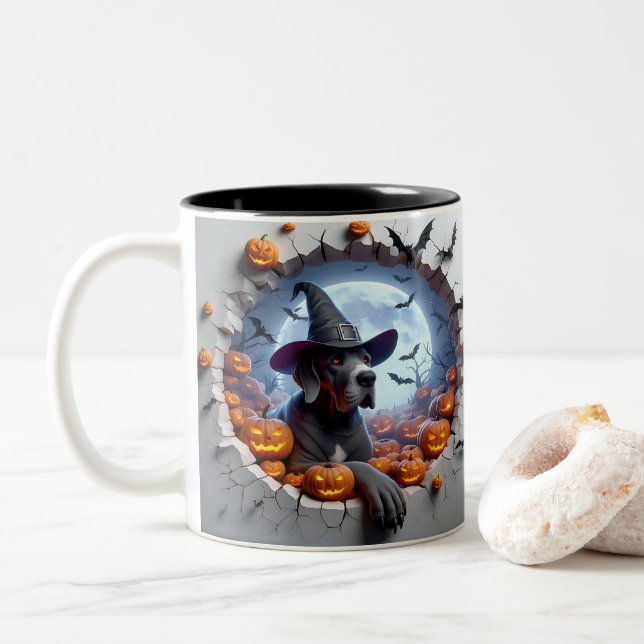 Caneca De Café Em Dois Tons 3D Halloween Dog Breeds Halloween Mugs, Tea/Coffee (Com Donut)