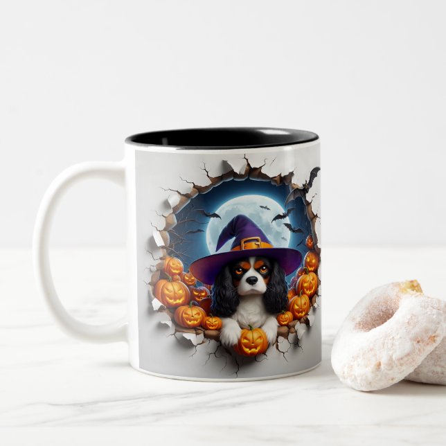 Caneca De Café Em Dois Tons 3D Halloween Dog Breeds Halloween Mugs, Tea/Coffee (Com Donut)