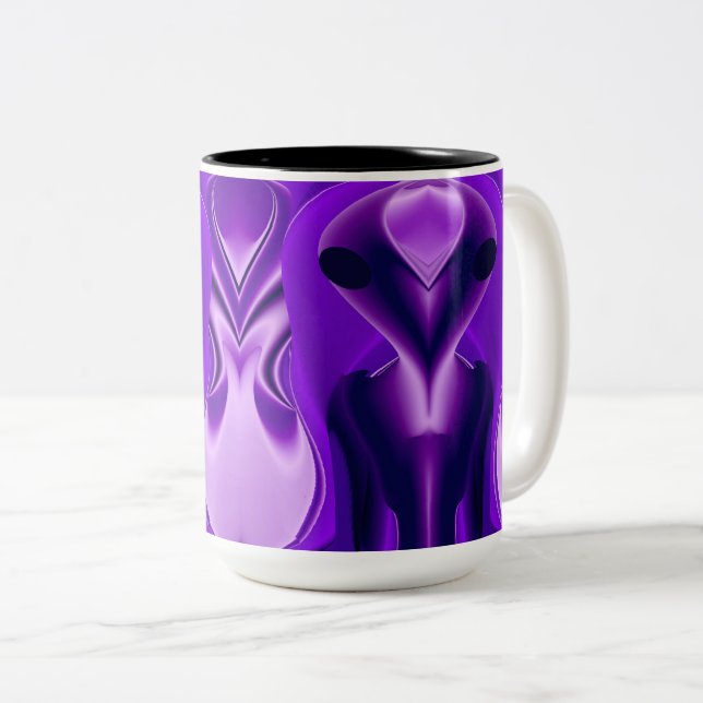 Caneca De Café Em Dois Tons 3D Sonhos Roxos Arco-Íris, Alienígena (Frente Esquerda)
