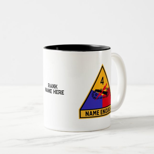 Caneca De Café Em Dois Tons 4ª Divisão blindada "Nome suficiente" Personalizad (Frente Esquerda)