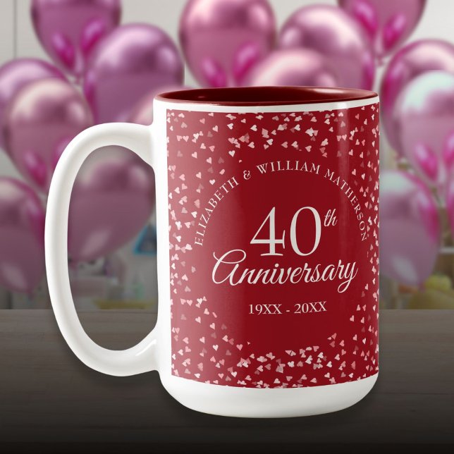 Caneca De Café Em Dois Tons 40º aniversário do casamento Ruby Hearts (40th Wedding Anniversary Ruby Hearts Two-Tone Coffee Mug)