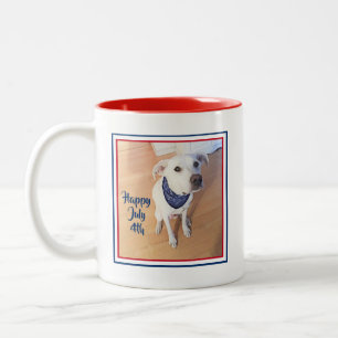 Caneca De Café Em Dois Tons 4 de julho Cachorro Vermelho, Branco, Azul Cachorr