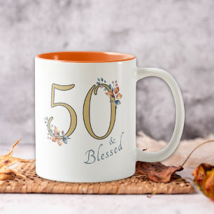 Caneca De Café Em Dois Tons 50ª garota de aniversário abençoada Boho outono