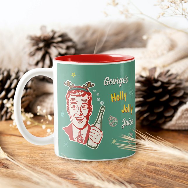 Caneca De Café Em Dois Tons 50 de Natal Holly Jolly Juice Engraçado Personaliz (Criador carregado)
