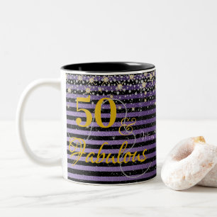 Caneca De Café Em Dois Tons 50 e Fabulosas Pérolas Diamantes Purple Aniversári