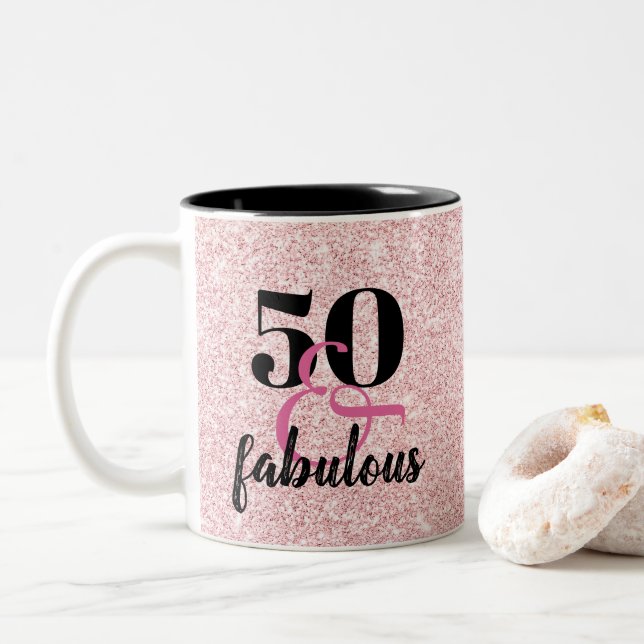 Caneca De Café Em Dois Tons 50 e Fabuloso 50. º aniversário - Gift Mug (Com Donut)