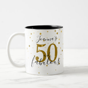 Caneca De Café Em Dois Tons 50 e Fabuloso Aniversário com Letra Dourada e Pret