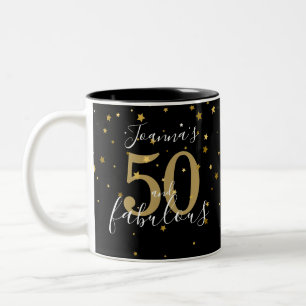 Caneca De Café Em Dois Tons 50 e Fabulosos Preto Dourado Script Aniversário de