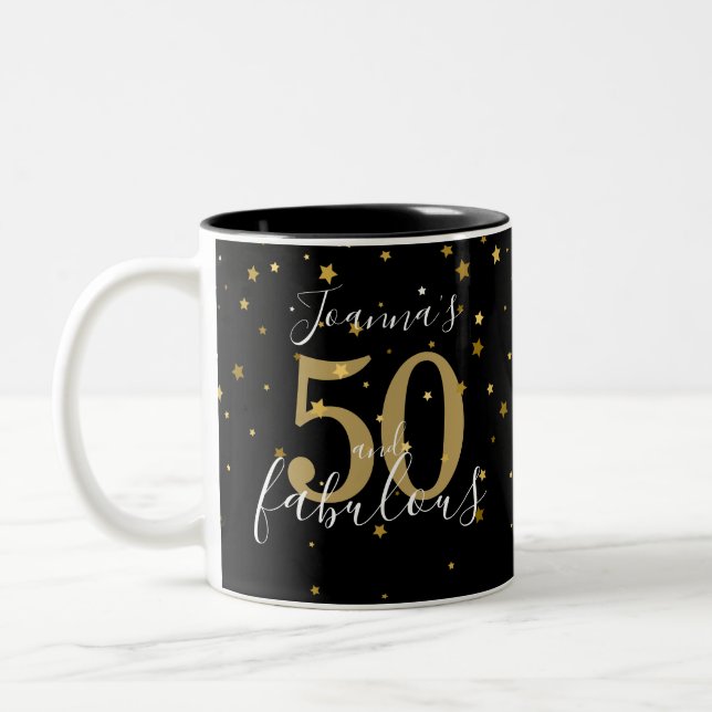 Caneca De Café Em Dois Tons 50 e Fabulosos Preto Dourado Script Aniversário de (Esquerda)