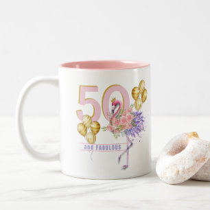 Caneca De Café Em Dois Tons 50 e Flamingo Mug Floral, Fabuloso, Rosa