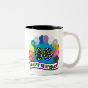 Caneca De Café Em Dois Tons 60th Mercadoria dos balões do feliz aniversario