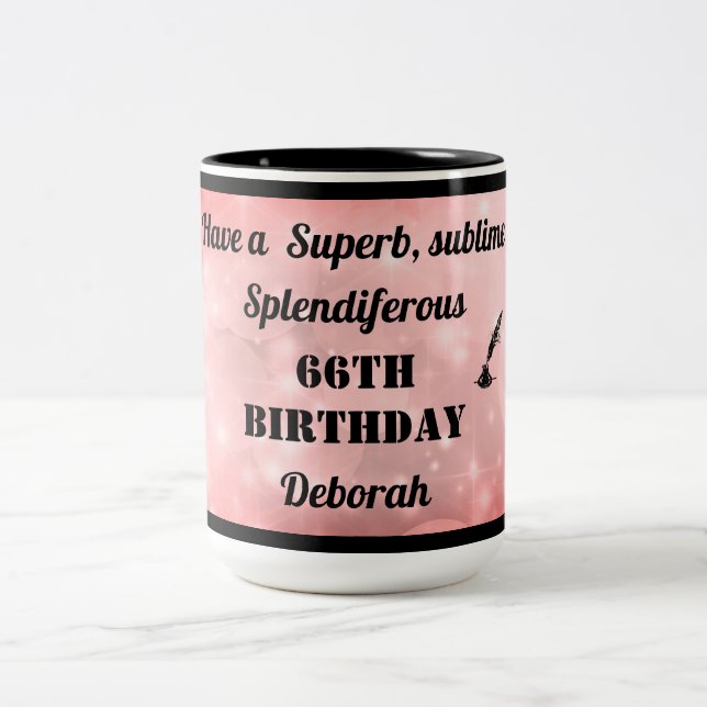 Caneca De Café Em Dois Tons 66.º Aniversário Personalizado (Centro)