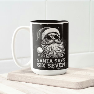 Caneca De Café Em Dois Tons 67 Meme Engraçado O Papai Noel Diz Seis Sete Natal