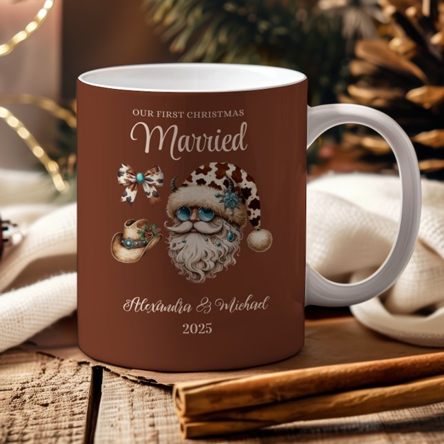 Caneca De Café Em Dois Tons 6 Photo Western First Christmas Married (Criador carregado)