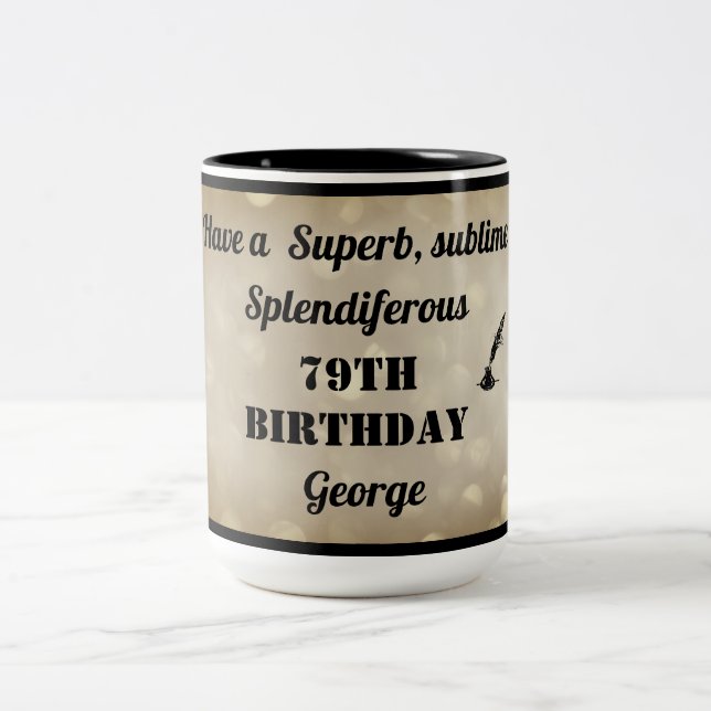 Caneca De Café Em Dois Tons 79.º Aniversário Personalizado (Centro)