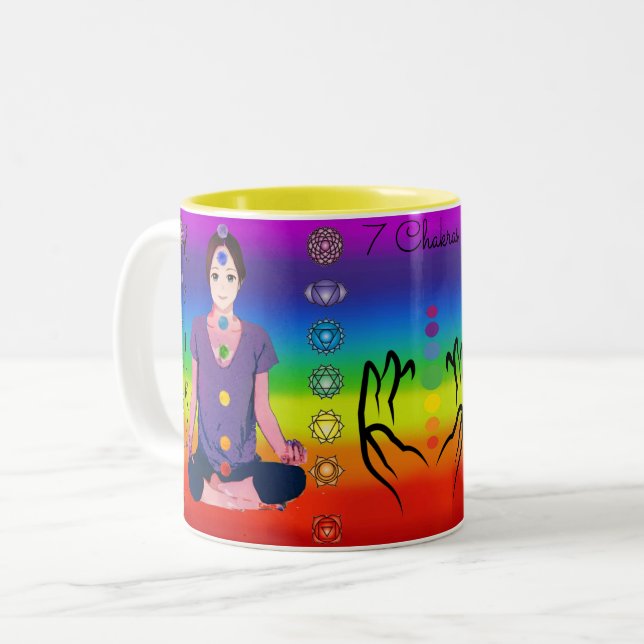Caneca De Café Em Dois Tons 7 chakras 12x12" (Frente Esquerda)