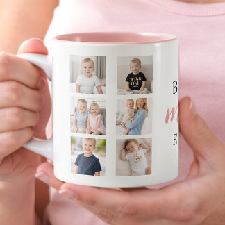 Caneca De Café Em Dois Tons 7 Photo Collage Best Mom Ever Cute Pink Hearts